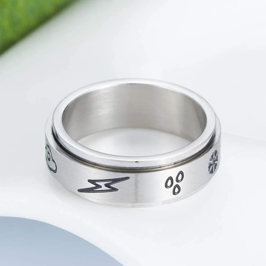 QINGDUO Engraved Faith Hope Love Natural weather Sun Moon Stars Clouds Thunder Rain Snow Spinner Ring for Anxiety,Inspirational Ring Fidget Anxiety Worry Rings for Women Men,Size 7-11