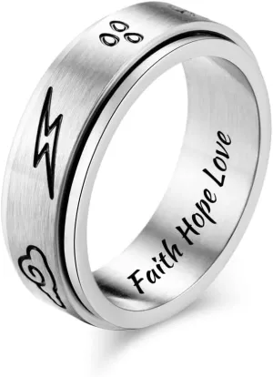 QINGDUO Engraved Faith Hope Love Natural weather Sun Moon Stars Clouds Thunder Rain Snow Spinner Ring for Anxiety,Inspirational Ring Fidget Anxiety Worry Rings for Women Men,Size 7-11