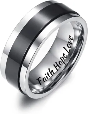 QINGDUO Faith Hope Love-Dainty Stainless Steel Inspirational Relieve Stress Rotatable Ring,Encouragement Gift for Sorority Sisters Friends,Anniversary Valentines Birthday,Size 7-12