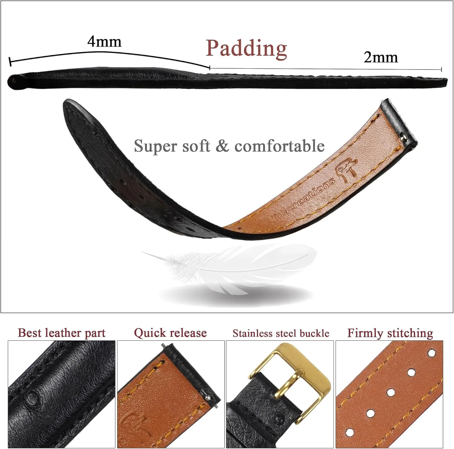 Quick Release Ostrich Leather Watch Bands Men Handmade Replacement Elegant Wrist Watch Straps Vintage Extra Soft Exotic Leather Strap 18mm 19mm 20mm 21mm 22mm