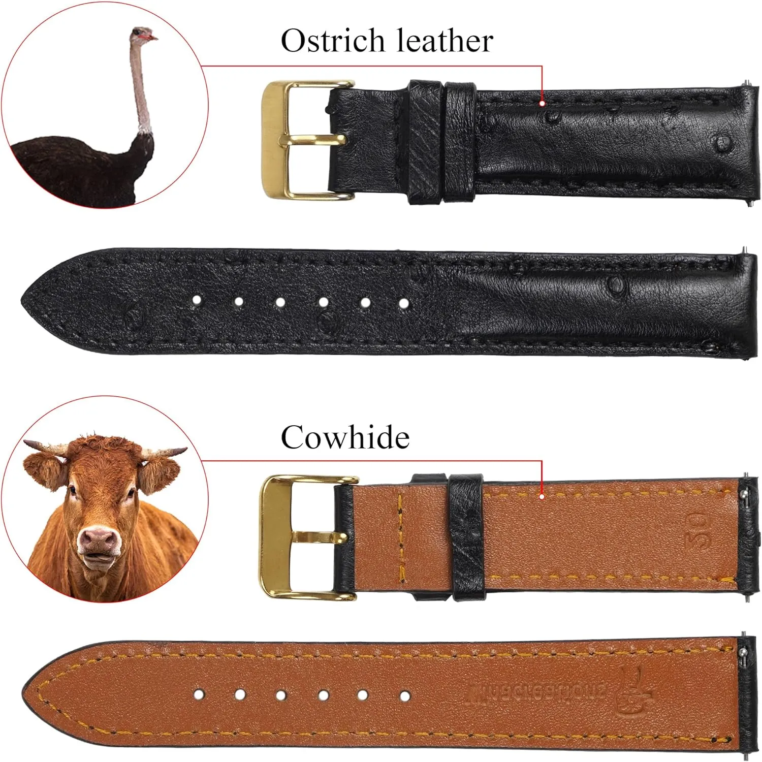 Quick Release Ostrich Leather Watch Bands Men Handmade Replacement Elegant Wrist Watch Straps Vintage Extra Soft Exotic Leather Strap 18mm 19mm 20mm 21mm 22mm