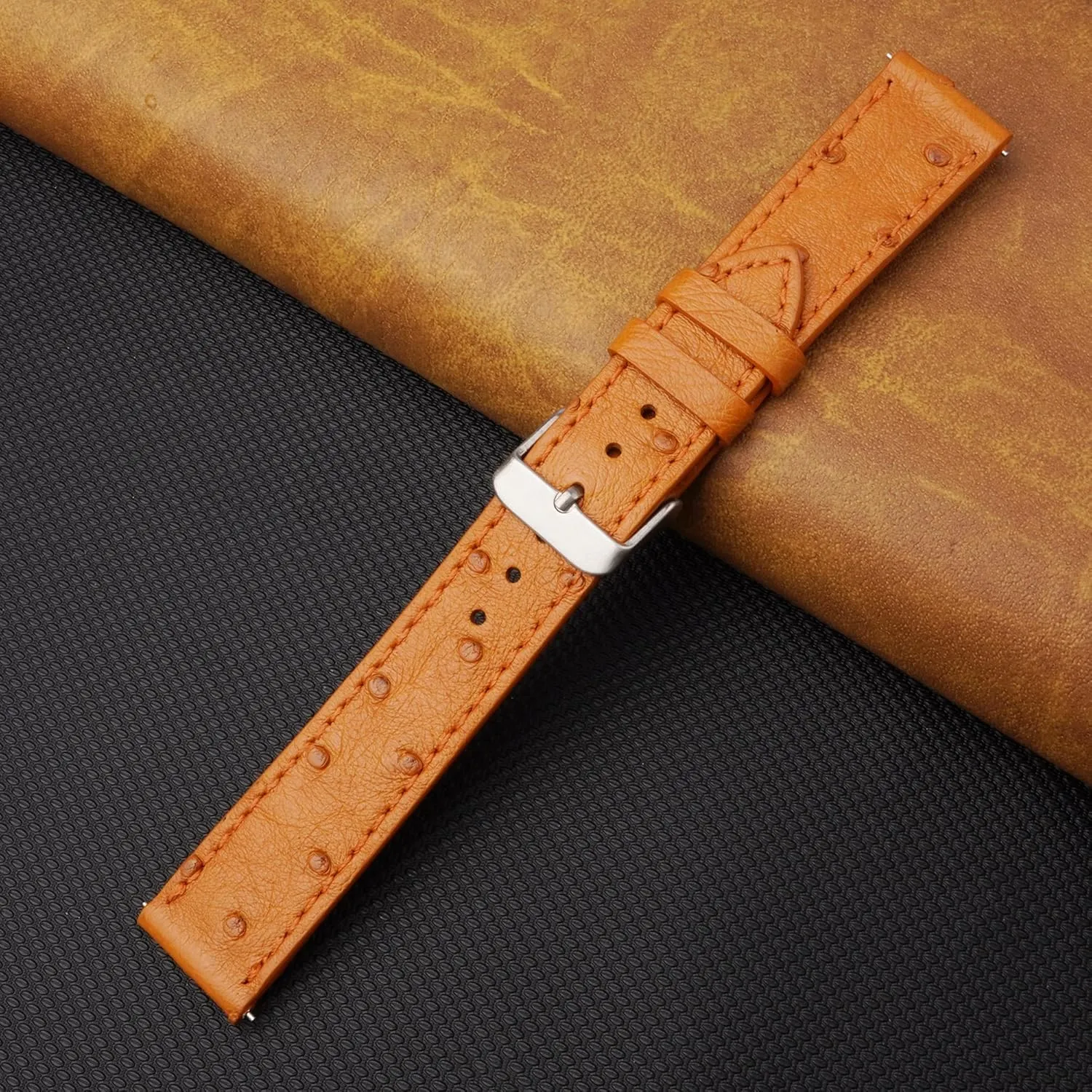Quick Release Slim Ostrich Leather Watch Bands Men Handmade Replacement Flat Elegant Wrist Watch Straps Vintage Extra Soft Exotic Thin Leather Strap 18mm 19mm 20mm 21mm 22mm