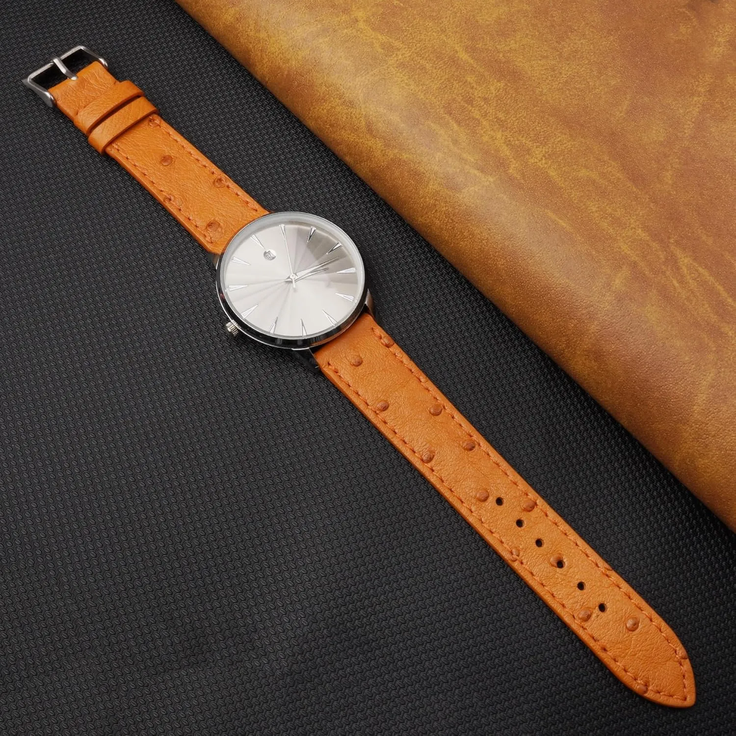 Quick Release Slim Ostrich Leather Watch Bands Men Handmade Replacement Flat Elegant Wrist Watch Straps Vintage Extra Soft Exotic Thin Leather Strap 18mm 19mm 20mm 21mm 22mm