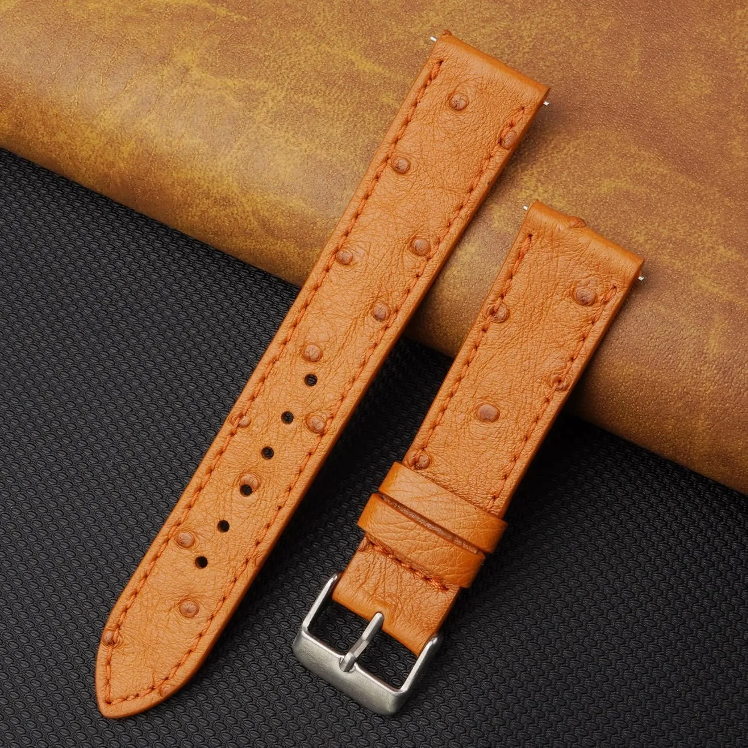 Quick Release Slim Ostrich Leather Watch Bands Men Handmade Replacement Flat Elegant Wrist Watch Straps Vintage Extra Soft Exotic Thin Leather Strap 18mm 19mm 20mm 21mm 22mm
