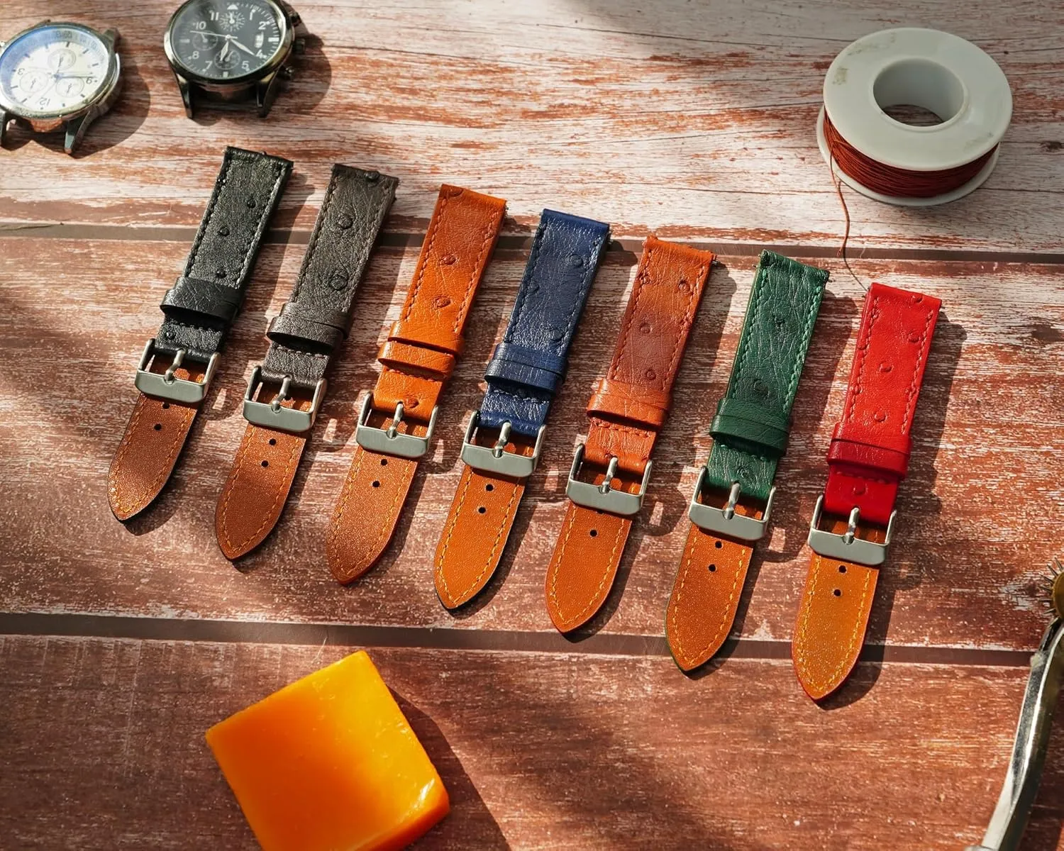 Quick Release Slim Ostrich Leather Watch Bands Men Handmade Replacement Flat Elegant Wrist Watch Straps Vintage Extra Soft Exotic Thin Leather Strap 18mm 19mm 20mm 21mm 22mm
