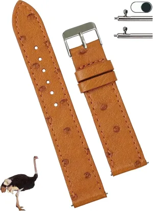 Quick Release Slim Ostrich Leather Watch Bands Men Handmade Replacement Flat Elegant Wrist Watch Straps Vintage Extra Soft Exotic Thin Leather Strap 18mm 19mm 20mm 21mm 22mm