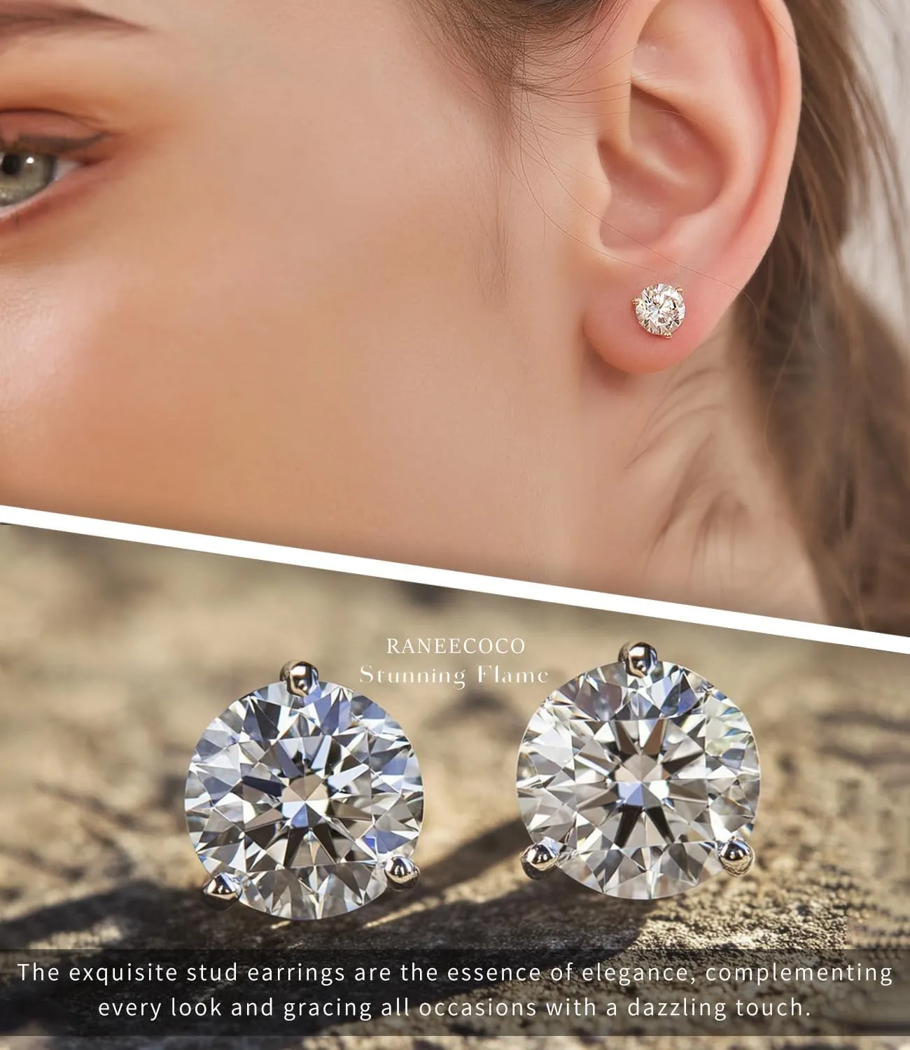 "STUNNING FLAME" 18K Gold Plated Silver Brilliant Cut Simulated Diamond Cubic Zirconia Stud Earrings