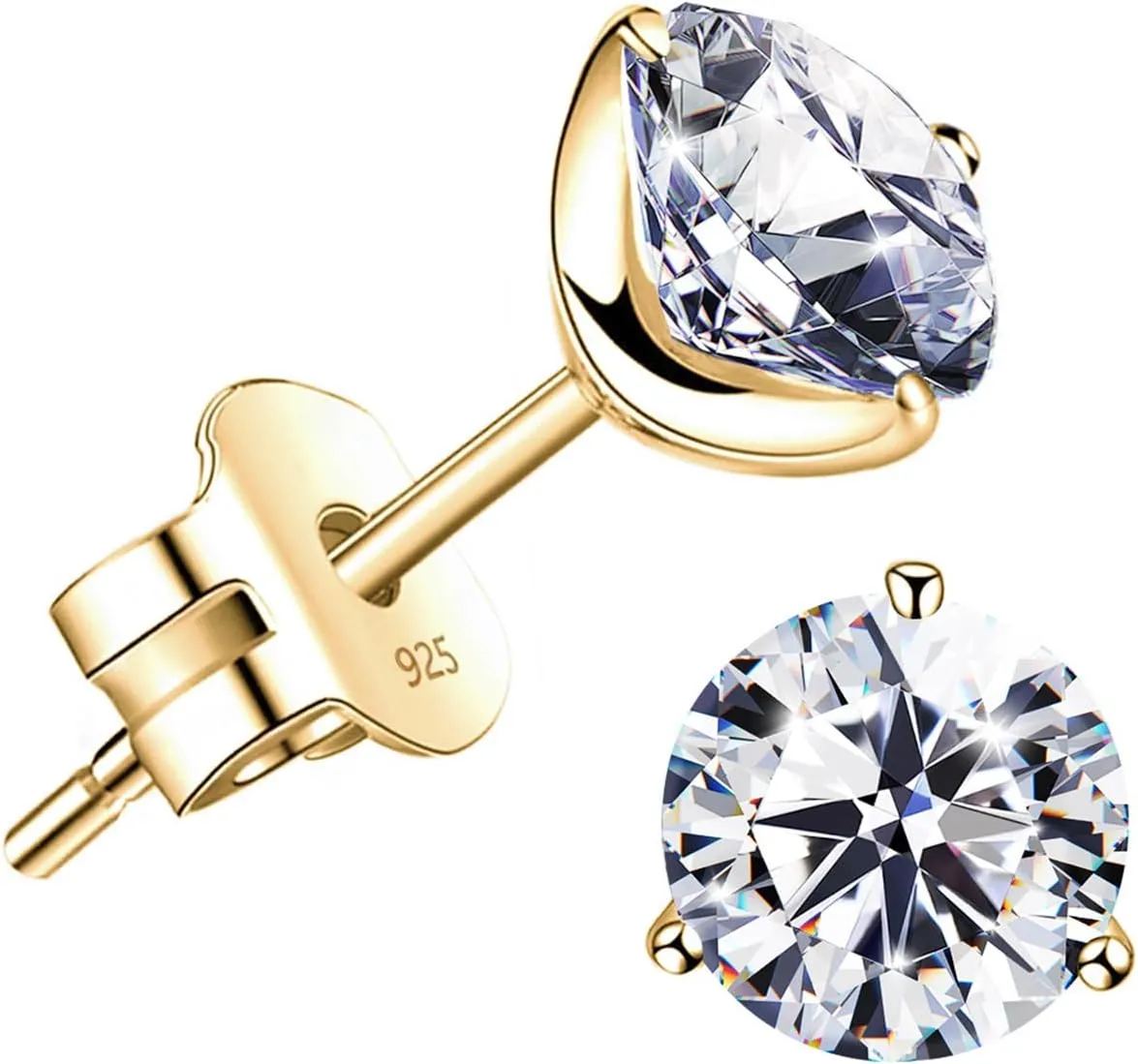 "STUNNING FLAME" 18K Gold Plated Silver Brilliant Cut Simulated Diamond Cubic Zirconia Stud Earrings