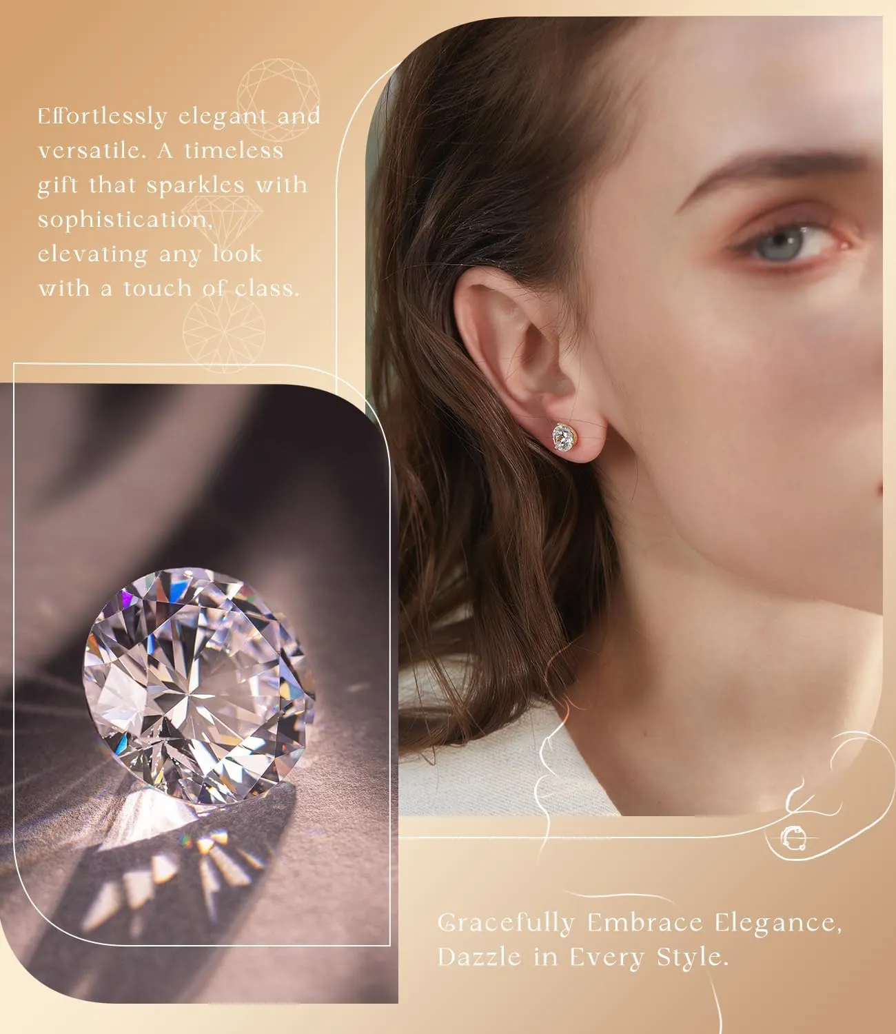 "STUNNING FLAME" 18K Gold Plated Silver Brilliant Cut Simulated Diamond Cubic Zirconia Stud Earrings