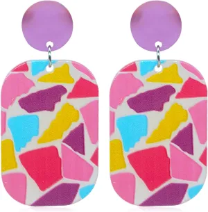 QUPENGXU Geometric Acrylic Drop Dangle Earrings Multicolor Rainbow Bohemian Earrings For Women