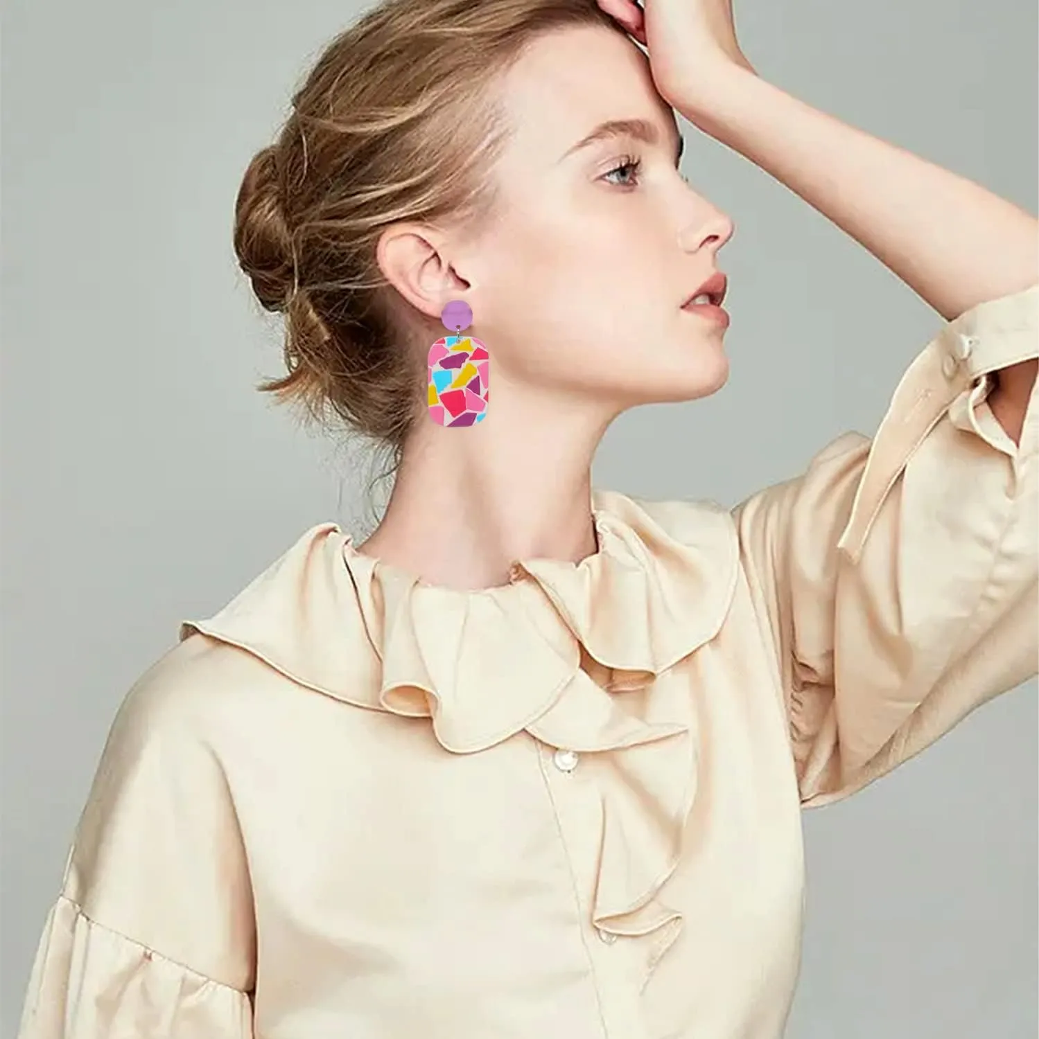 QUPENGXU Geometric Acrylic Drop Dangle Earrings Multicolor Rainbow Bohemian Earrings For Women