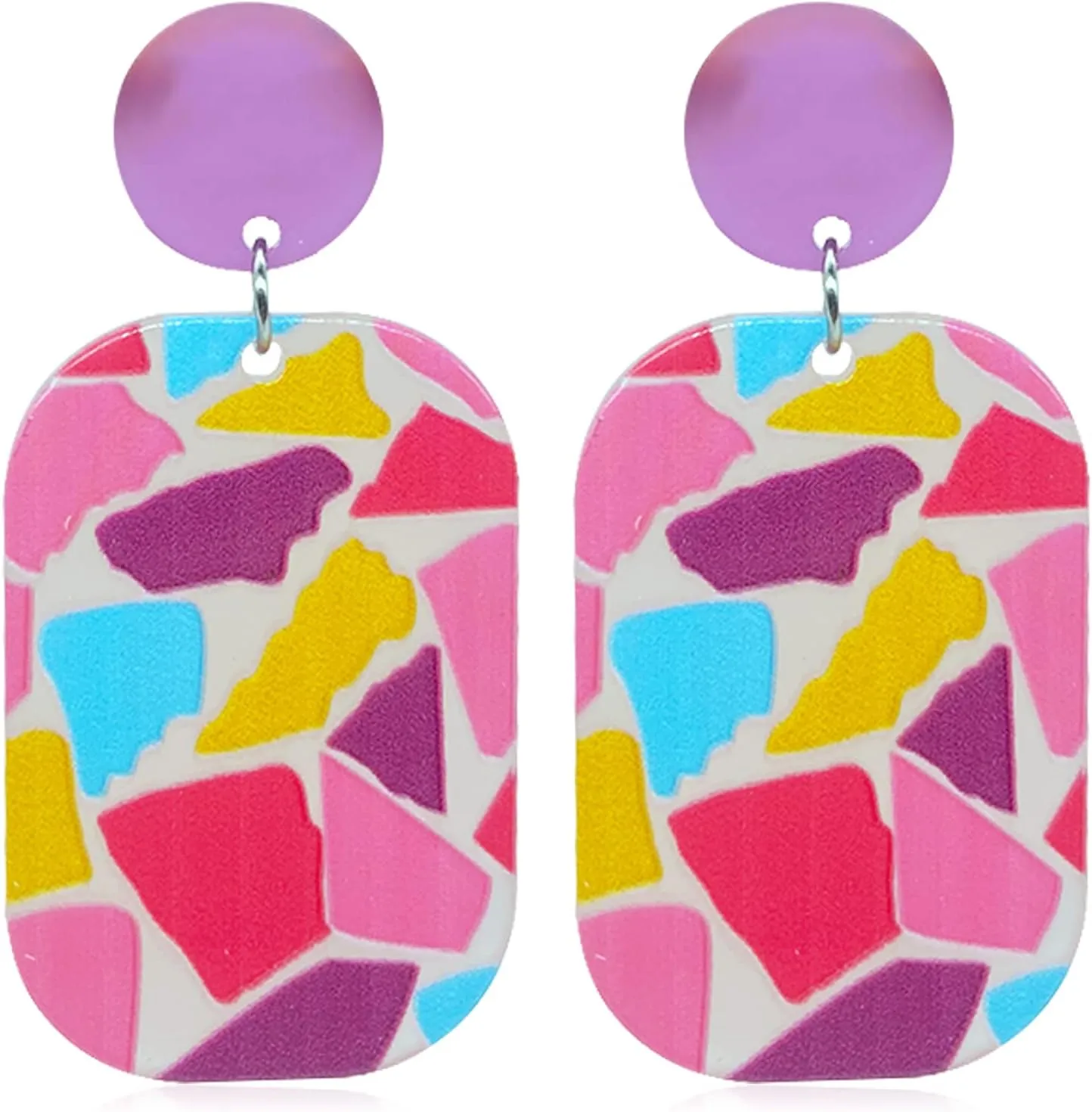 QUPENGXU Geometric Acrylic Drop Dangle Earrings Multicolor Rainbow Bohemian Earrings For Women