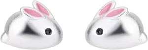 Rabbit Small Earrings S925 Sterling Silver Cute Pink 3D Bunny Hare Animal Pet Minimalist Tiny Stud Earrings for Women Easter Day Spring Holiday Birthday Party Trendy Jewelry Gifts