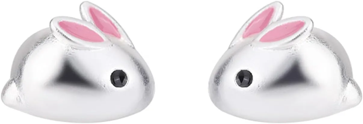 Rabbit Small Earrings S925 Sterling Silver Cute Pink 3D Bunny Hare Animal Pet Minimalist Tiny Stud Earrings for Women Easter Day Spring Holiday Birthday Party Trendy Jewelry Gifts