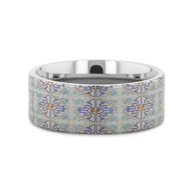 RADIANCE Flat Titanium Ring with Engraved Cross Pattern - 8mm