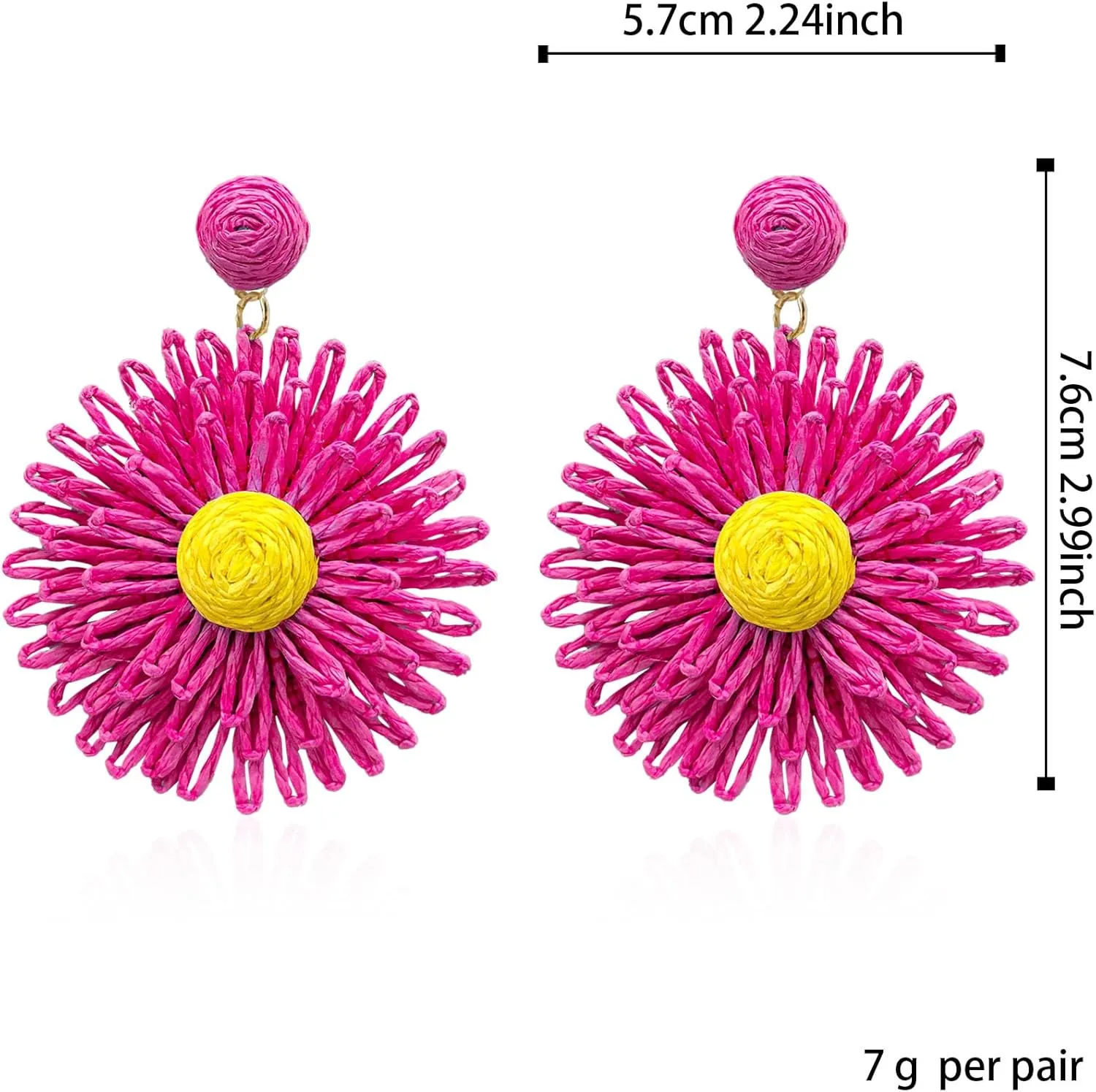 Raffia Daisy Flower Earrings Raffia Straw Wrapped Daisy Drop Dangle Earrings Summer Tropical Beach Jewelry
