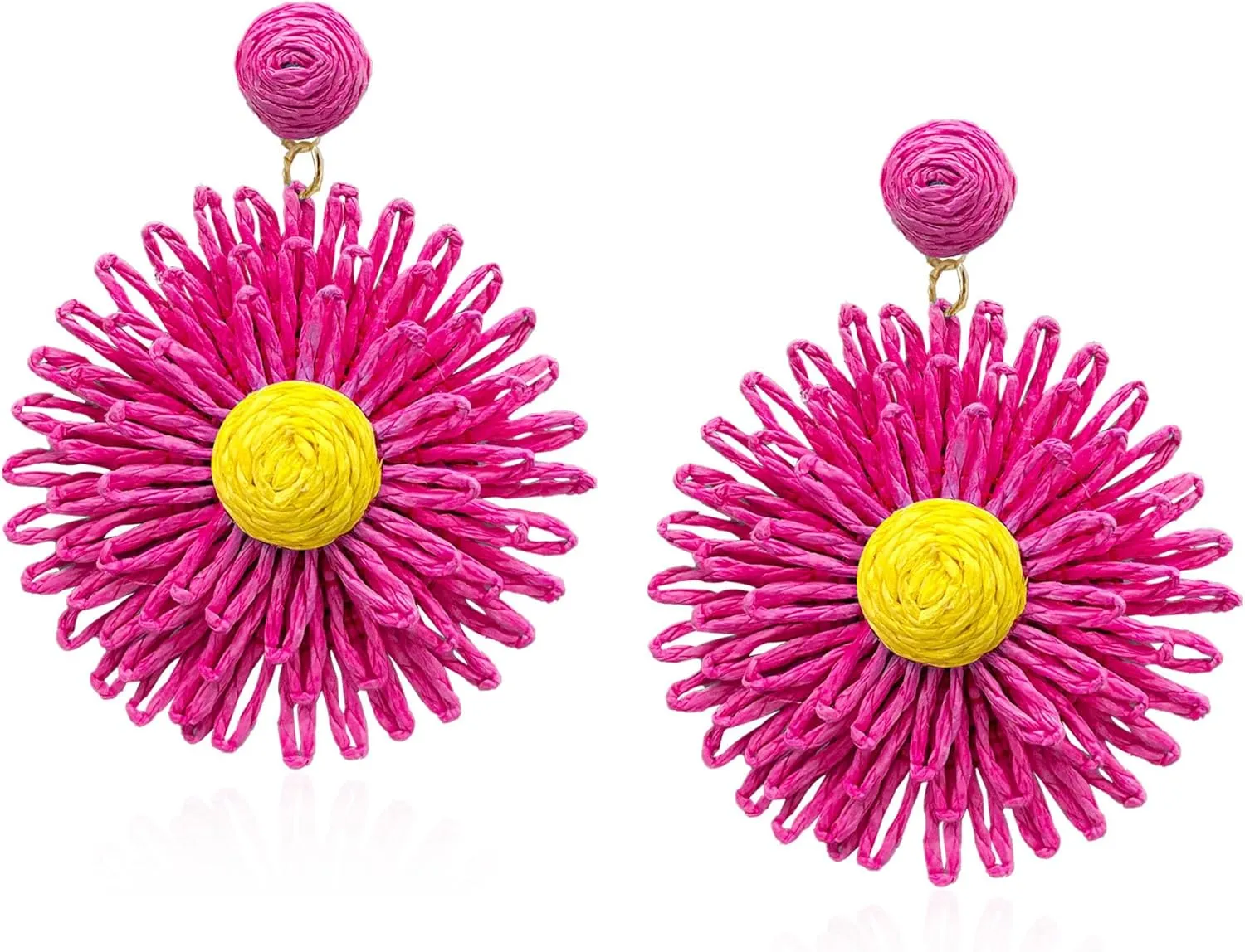Raffia Daisy Flower Earrings Raffia Straw Wrapped Daisy Drop Dangle Earrings Summer Tropical Beach Jewelry