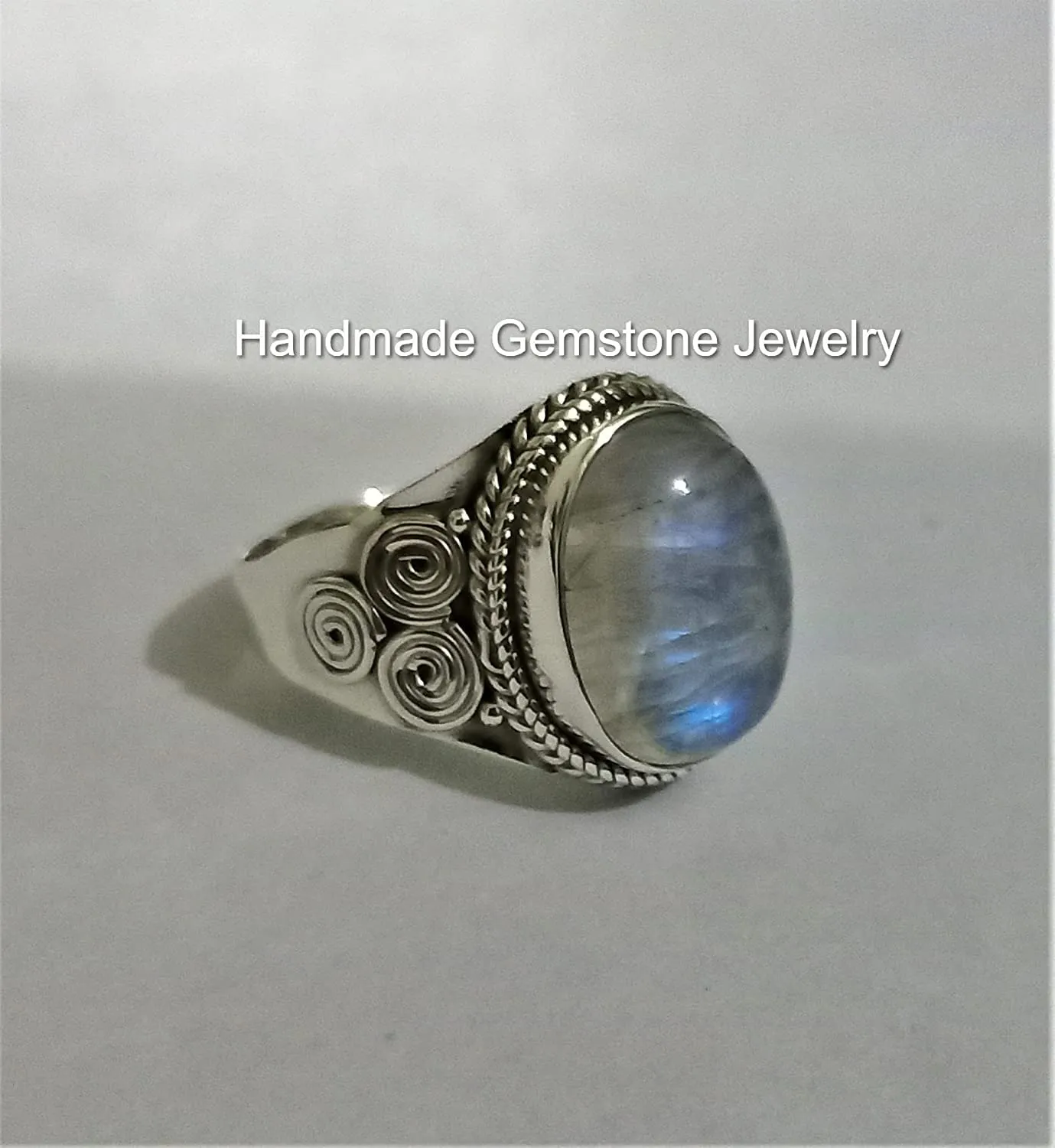 Rainbow Moonstone Ring, Oval Stone Ring, Blue Flash Moonstone ~ Gemstone Ring, June Birthstone Ring, Elegant Ring, Handmade Ring, Vintage Ring, Healing Ring, Moonstone Jewelry, Best Gifts Forever