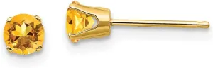 Real 14k Yellow Gold 4mm November/Citrine Yellow November Gemstone Post Studs Earrings 4mm