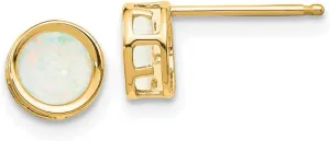 Real 14k Yellow Gold 5mm Bezel Opal Stud Earrings 5mm