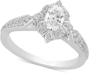 Real 925 Sterling Silver 14K White Gold Plated Round & Oval Cut White Diamond Cluster Style Beautiful Band Ring Jewelry Gift for Women's