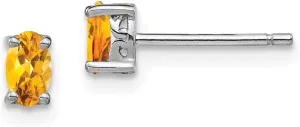 Real 925 Sterling Silver 5x3mm Oval Citrine Yellow November Gemstone Post Studs Earrings - 5mm x 3mm