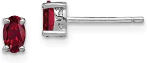 Real 925 Sterling Silver 5x3mm Oval Created Ruby Post Studs Earrings - 5mm x 3mm