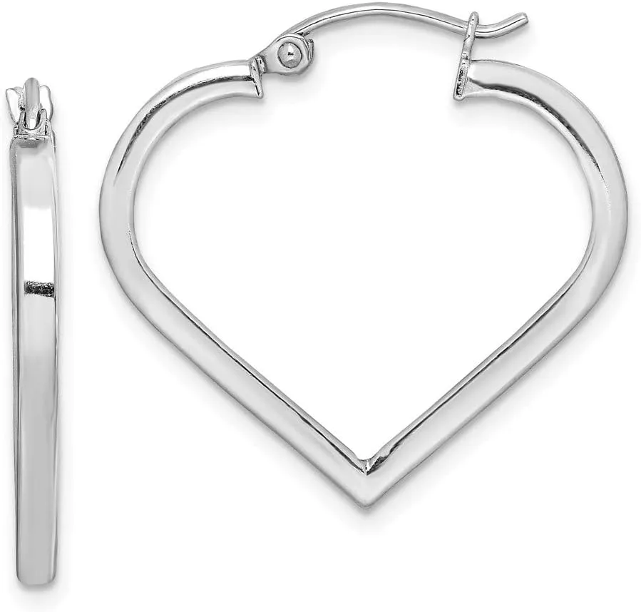 Real 925 Sterling Silver Heart Hoop Earrings - 23mm x 25mm