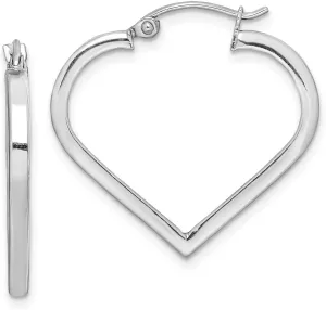 Real 925 Sterling Silver Heart Hoop Earrings - 23mm x 25mm