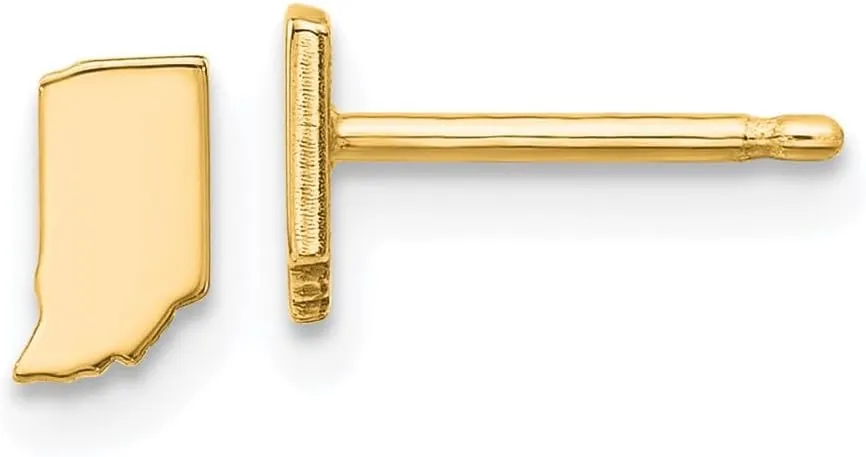 Real 925 Sterling Silver Yellow Gold-Plated IN Small State Studs Earring - 7mm x 4mm
