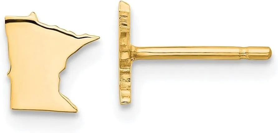 Real 925 Sterling Silver Yellow Gold-Plated MN Small State Studs Earring - 6mm x 6mm