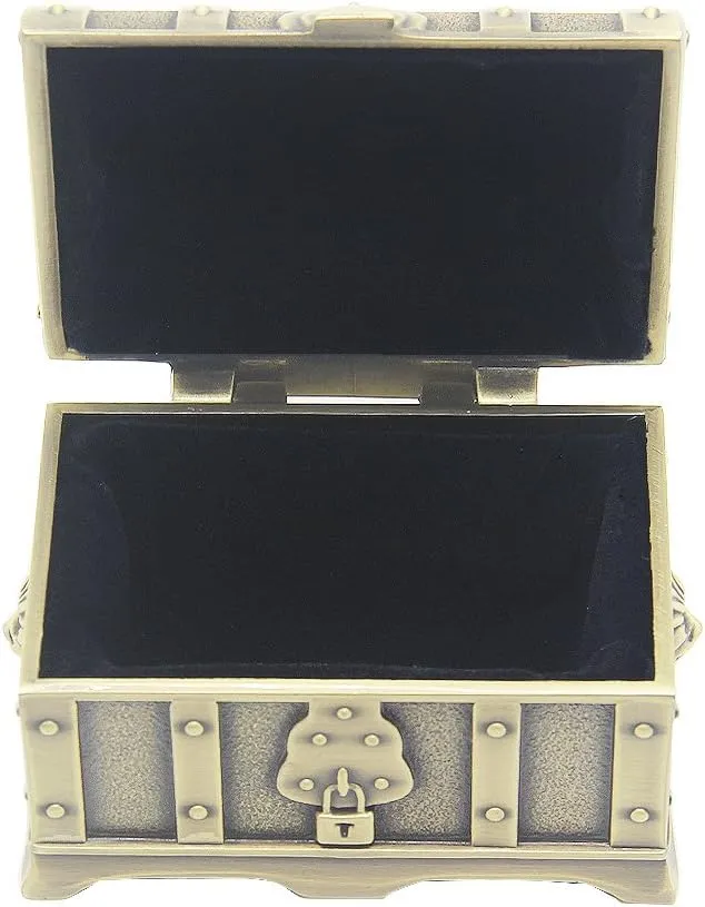 Rectangle Vintage Metal Treasure Chest Trinket Jewelry Box Gift Box Ring Case for Girls Ladies Women, Small, Bronze