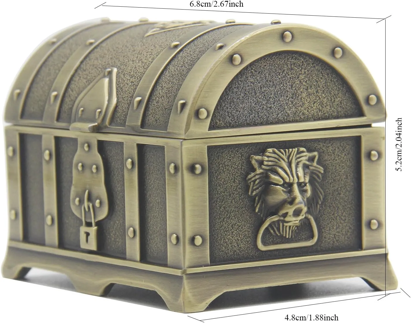 Rectangle Vintage Metal Treasure Chest Trinket Jewelry Box Gift Box Ring Case for Girls Ladies Women, Small, Bronze