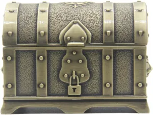 Rectangle Vintage Metal Treasure Chest Trinket Jewelry Box Gift Box Ring Case for Girls Ladies Women, Small, Bronze