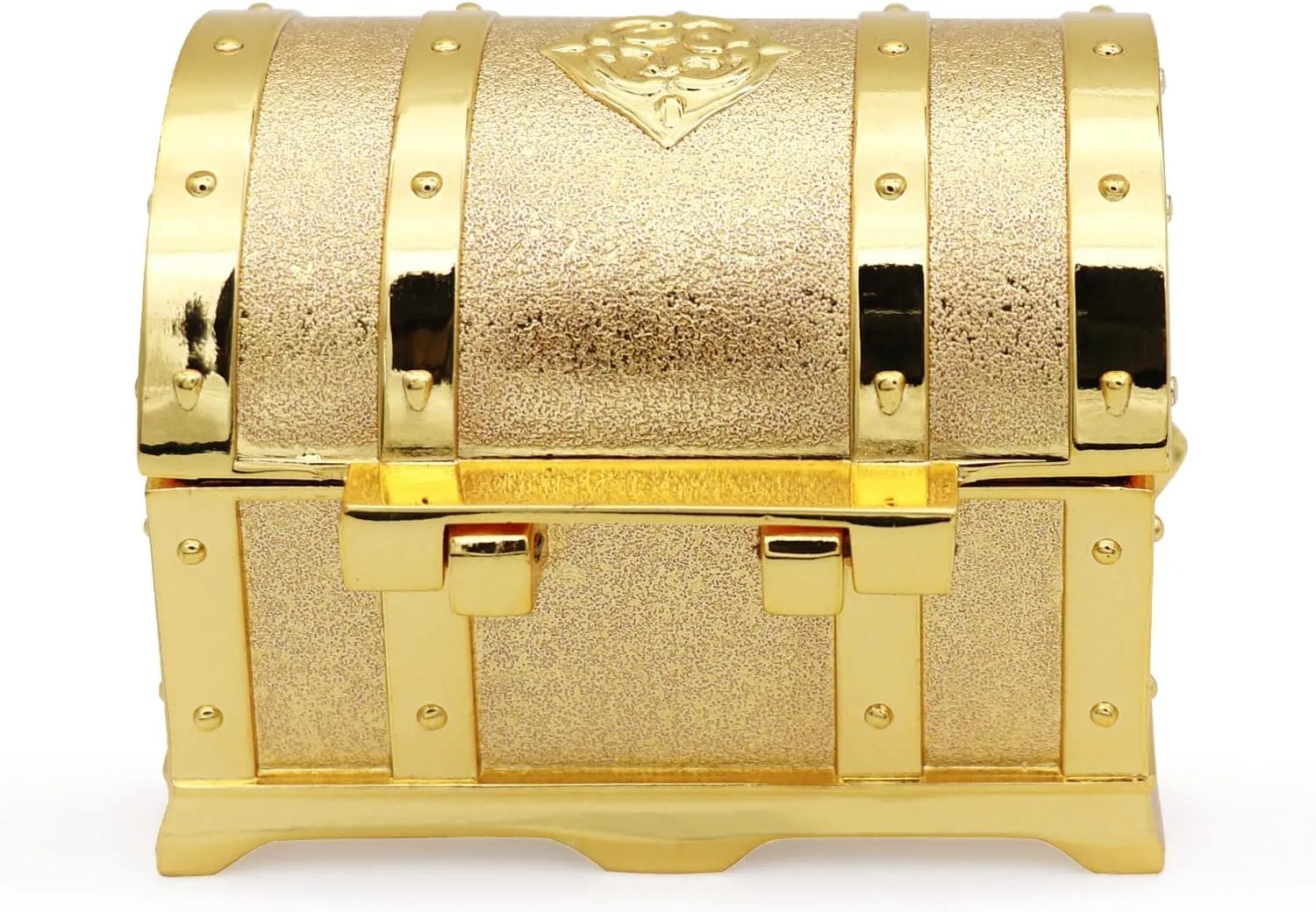 Rectangle Vintage Metal Treasure Chest Trinket Jewelry Box Gift Box Ring Case for Girls Ladies Women, Small, Gold