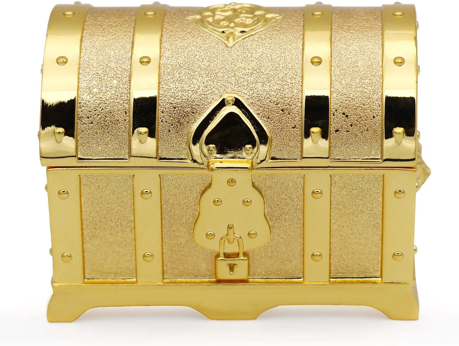 Rectangle Vintage Metal Treasure Chest Trinket Jewelry Box Gift Box Ring Case for Girls Ladies Women, Small, Gold