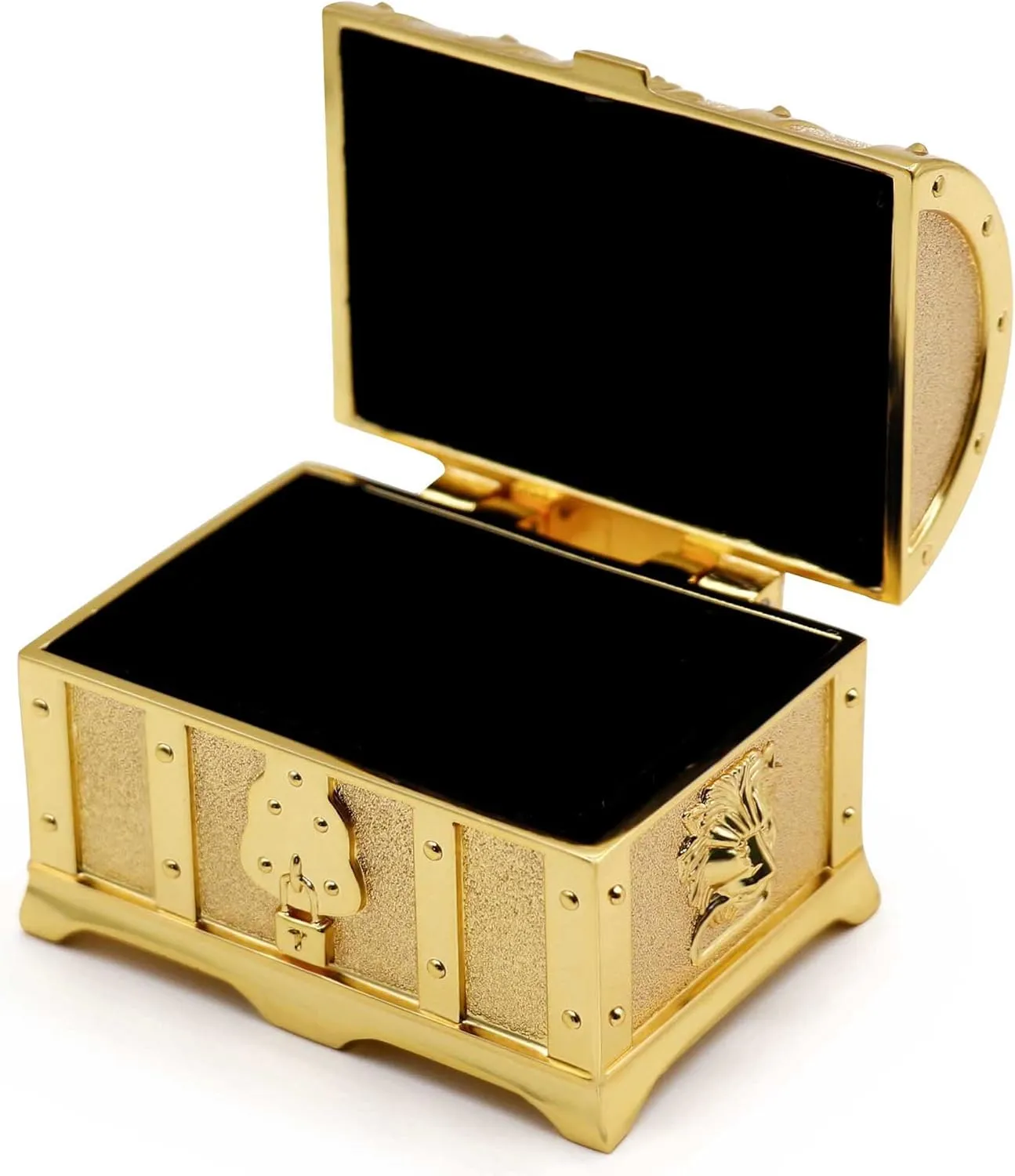 Rectangle Vintage Metal Treasure Chest Trinket Jewelry Box Gift Box Ring Case for Girls Ladies Women, Small, Gold