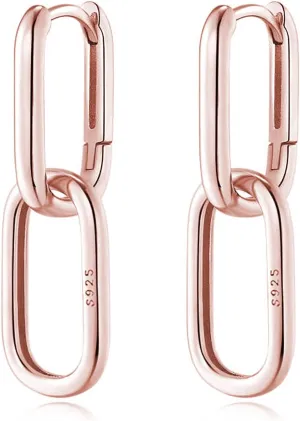 Reffeer 925 Sterling Silver Link Chain Earrings Hoop for Women Teens U Hoop Earrings Minimalist Huggie Drop Earrings