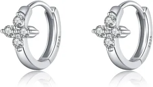Reffeer Solid 925 Sterling Silver Flower Hoop Earrings Huggie for Women Teens Daisy Hoop Earrings Small Huggie Hoop Earrings