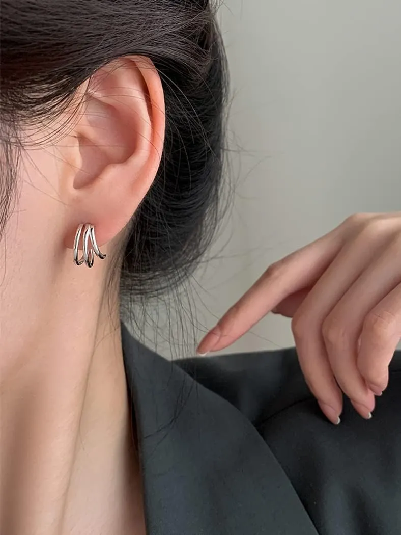 Reffeer Solid 925 Sterling Silver Multi Hoop Earrings Cuff Huggie for Women Teens Wrap Stud Earrings