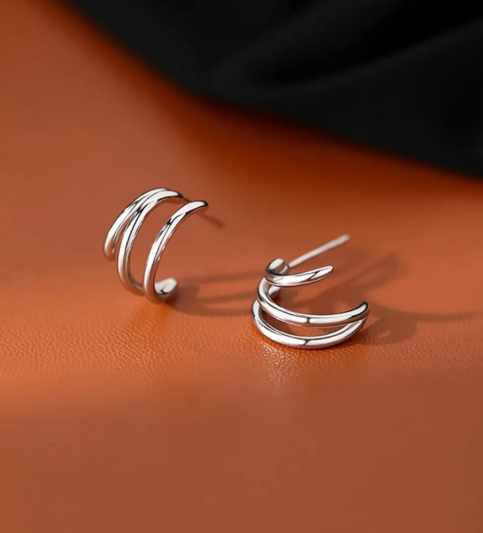 Reffeer Solid 925 Sterling Silver Multi Hoop Earrings Cuff Huggie for Women Teens Wrap Stud Earrings