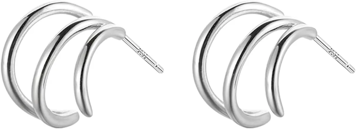Reffeer Solid 925 Sterling Silver Multi Hoop Earrings Cuff Huggie for Women Teens Wrap Stud Earrings