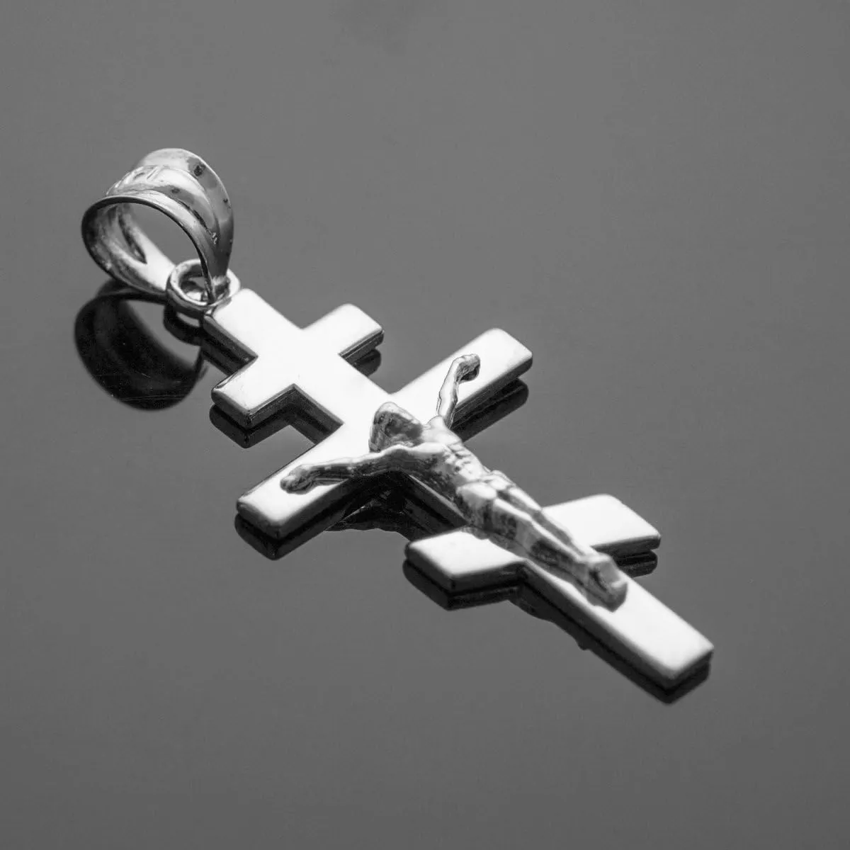 Religious Jewelry 925 Sterling Silver Russian Orthodox Cross Crucifix Pendant Necklace