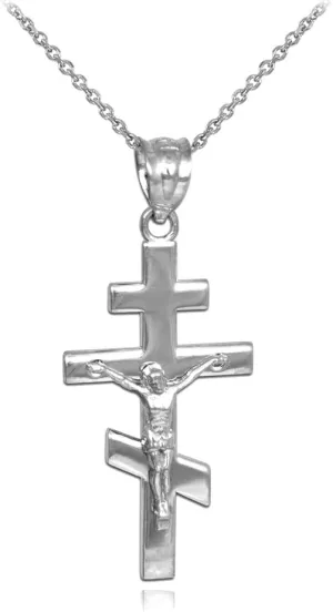 Religious Jewelry 925 Sterling Silver Russian Orthodox Cross Crucifix Pendant Necklace