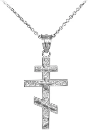Religious Jewelry 925 Sterling Silver Russian Orthodox Cross Pendant Necklace