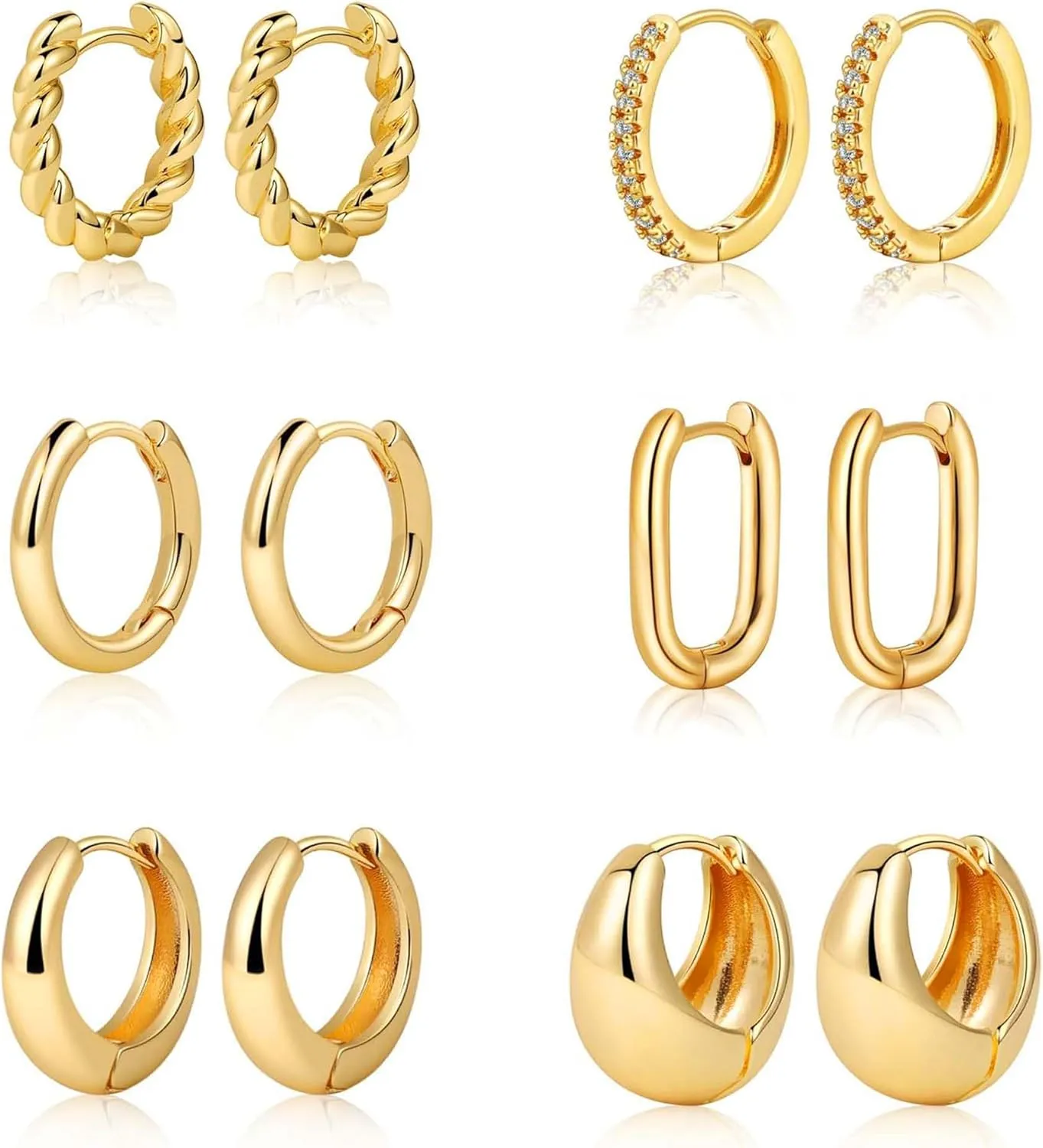 Relipop Small Gold Hoop Earrings Set for Women, Dainty 14K Gold Plated Lightweight Twisted Huggie Hoop Earring Sets for Multiple Piercing, Hypoallergenic Chunky Earrings Cute Trendy Jewelry Gifts