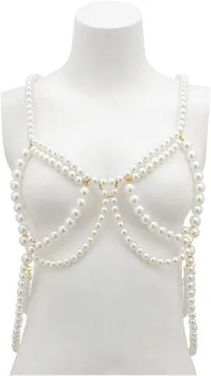Resort Imitation Pearl Bra Chain Nightclub Performance Sexy Bikini Body Chain for Women Jewelry