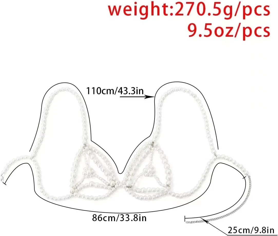 Resort Imitation Pearl Bra Chain Nightclub Performance Sexy Bikini Body Chain for Women Jewelry