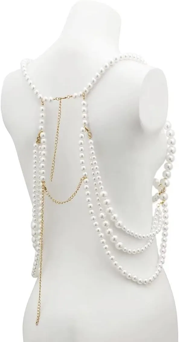 Resort Imitation Pearl Bra Chain Nightclub Performance Sexy Bikini Body Chain for Women Jewelry