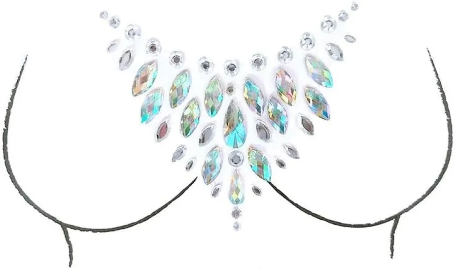 Reusable Pasties, Rhinestone Pasties, Pineapples Pasties, Glow in Black Light, Glow In Dark Neon Pasties, Glitter Pasties LED (Crystal Chest Necklace)